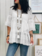 Lace Crochet Ruffle Half Sleeve Plus Size Blouse - White