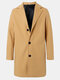 Mens Solid Color Single-Breasted Casual Loose Fit Mid-Length Overcoat - Khaki