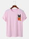 Mens Dog Fries Chest Print Crew Neck Short Sleeve T-Shirts - Pink