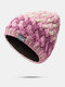 Women Mixed Color Twist Knitted Jacquard Plus Velvet Warmth Brimless Beanie Hat - Rose