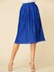 Solid Color Pleated Elastic Waist Casual Skirt for Women - Blue