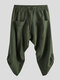 Mens Corduroy Casual Ethnic Style Calf-Length Loose Drawstring Harem Pants - Army Green