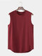 Mens Solid Color Crew Neck Cotton Sleeveless Sports Tanks - Wine Red