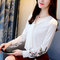 New Embroidered Shirt V-neck Shirt Female Long-sleeved Floating Bandwidth Loose Large Size Chiffon Shirt - White