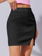 Plain Slit Hem High Wist Mini Skirt - Black