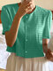 Check Pattern Button Front Short Sleeve Crew Neck Blouse - Green
