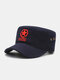 Men Cotton Solid Color Star Letter Pattern Embroidery Airhole Breathable Sunscreen Military Hat Flat Cap - Dark Blue+Red