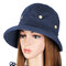 Womens Summer Foldable Sunscreen Cloche Round Bucket Cap Adjustable Fisherman Hats Dual Use - Blue