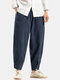 Mens 100% Cotton Oriental Solid Color Thin & Breathable Loose Harem Pants - Navy Blue