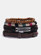 4 Pcs Multi-Layer Leather Men Bracelet Set Hand-Woven Tree Letter Women Beaded Bracelet - #12