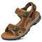 Men Genuine Leather Non Slip Air-cushion Sole Casual Outdoor Sandals - Dark brown