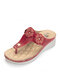 Women Casual Calico Applique Wedges Heel Clip Toe Slippers - Red
