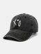 Unisex Washed Distressed Cotton Letter Embroidery Fashion Outdoor Sunscreen Baseball Cap - Black