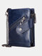 Men Genuine Leather Cowhide RFID Anti-theft Zipper Chain Card Holder Wallet - Blue