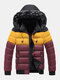 Mens Color Block Patchwork Thick Faux Fur Hooded Puffer Jacket With Pocket - Red