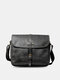 Men Faux Leather Tiger Skin Pattern Vintage Multifunction Multi-Pocket Briefcase Handbag Crossbody Bag - Black