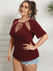 Solid Color O-neck Cut Out Plus Size Sexy T-shirt for Women - Wine Red