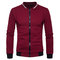 Mens Stand Collar Zipper Up Design Sweatshirts Diamond Shape Patchwork Baseball Jacket - Red
