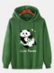 Mens Cute Panda Impresión de bambú Manga larga Casual Cordón Sudaderas con capucha Invierno - Verde