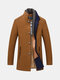 Mens Wool Detachable Scarf Mid Long Trench Coats Business Casual Stylish Coat Slim Fit Jackets - Khaki