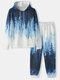 Mens Ombre Forest Printed Hoodie Loose Two Pieces Outfits With Sweatpants - Blue