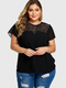 Lace Patchwork Ruffle Short Sleeve Plus Size Blouse for Women - Black