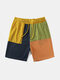 Mens Color Block Stitching Daily Drawstring Shorts With Pocket - Navy