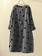 Vintage Print Polka Dots 3/4 Sleeve Pockets Corduroy Dress - Grey