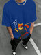 Herren-T-Shirts „Japanischer Krieger Katze“ mit Rundhalsausschnitt und kurzen Ärmeln - Blau