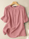Solid Half Sleeve Stand Collar Button Casual Blouse - Pink