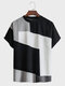 पुरुषों की अनियमित रंग ब्लॉक पैचवर्क क्रू नेक छोटी आस्तीन वाली टी-शर्ट - सफेद