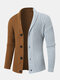 Mens Two Tone Patchwork Single Breasted Rib Knit Casual Cardigans - Brown