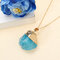 Fashion Colorful Natural Stone Pendant Necklace Sweater Chain for Women Men - Lake Blue