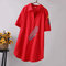 Embroidered Large Size Literary Short Sleeve Long Shirt - Red
