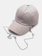 Unisex Cotton Solid Color Letter Pattern Embroidery Long Chain Decoration Personality All-match Baseball Cap - Beige