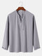 Mens Solid Color Bandage V-Neck Cotton Long Sleeve T-Shirts - Gray