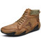 Soft حذاء رجالي برباط من الجلد المصنوع من الألياف الدقيقة ومقاوم للانزلاق - الكاكي