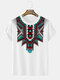 Mens Ethnic Totem Print Crew Neck Short Sleeve T-Shirts Winter - White