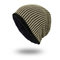 Tide Knit Wool Hat Warm Collision Color Vertical Strip Beanie - Khaki