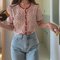 Korea Ins Vintage Floral Loose Sweet Casual Color Retro Shirt Cardigan - Model top