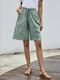 Solid Color Elastic Waist Drawstring Casual Shorts - Light Green