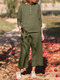 Однотонный Хлопковый повседневный костюм из двух предметов с карманом на пуговицах - Армейский Зеленый