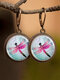 Vintage Glass Gemstone Dangle Earrings Dragonfly Butterfly Pattern Women Pendant Earrings Jewelry - #11