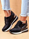 Large Size Women Round Toe Lace-up Platform Sneakers - Black