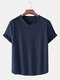 Mens Solid Color Breathable & Thin Loose V-Neck T-Shirts - Navy Blue