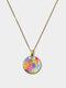 Geometric Round Glass Color Cat Print Women Pendant Necklace Jewelry Gift - Bronze