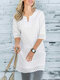 Женская длинная блузка из хлопка Lace Splice Notched Шея - Белый