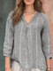 Lässige Bluse mit Raglanärmeln und gestreiftem V-Ausschnitt für Damen - Grau