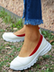 Women Shallow Mouth Comfy Slip On Loafers Casual Flat Shoes - White