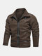 Mens Vintage Zipper Up Borg Collar Winter Thick Fur Jackets - Coffee